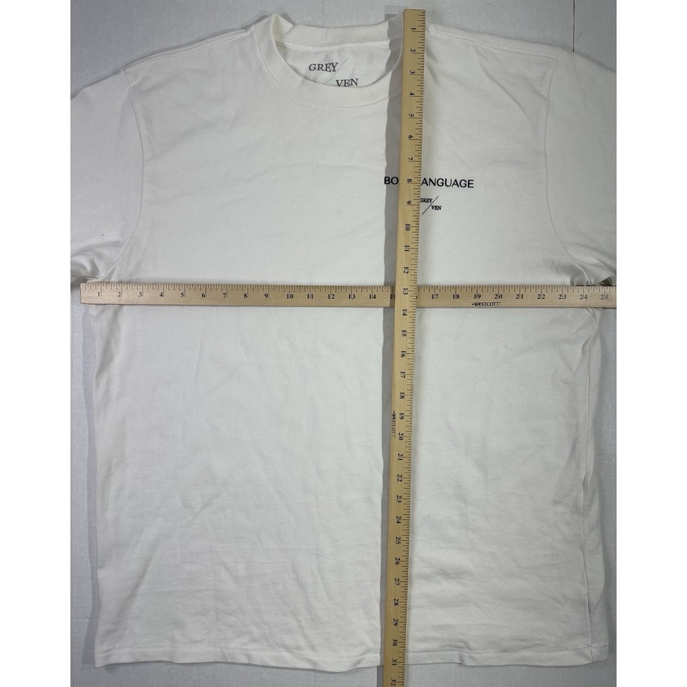 GREY/VEN Body Language T-Shirt Men's Large White Minimalist Made in USA - Picture 3 of 4